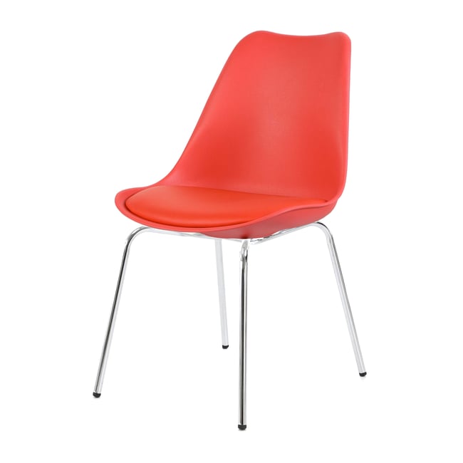 Chaise repas rouge pied chromé Couleur rouge vermillon <span itemprop=