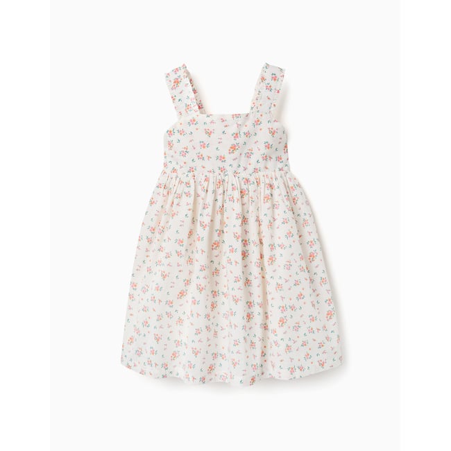 Robe sans manches en coton avec motif floral beige clair <span itemprop=