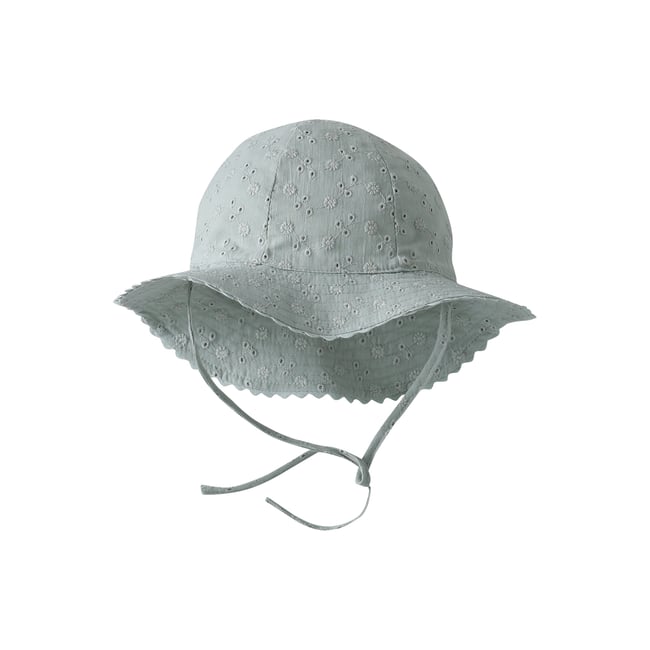Chapeau en broderie anglaise bébé vert sauge <span itemprop=