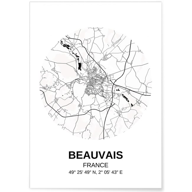Affiche carte Beauvais Couleur blanc <span itemprop=