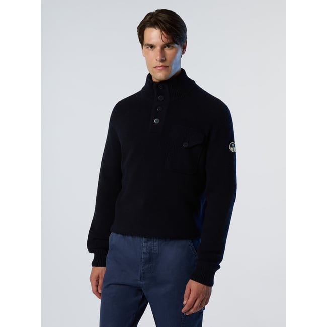 Archive Pull boutonné sur le devant bleu marine <span itemprop=