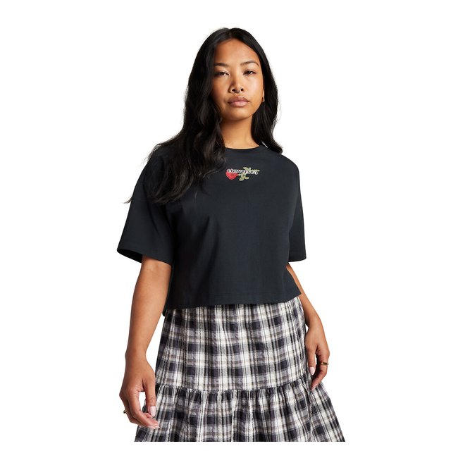 T-shirt cropped de mangas curtas preto <span itemprop=