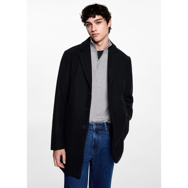 Long straight-fit coat bleu marine foncé <span itemprop=