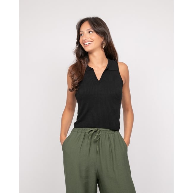 Top Maille Sans Manches Col Polo Foxie - DONA LISA