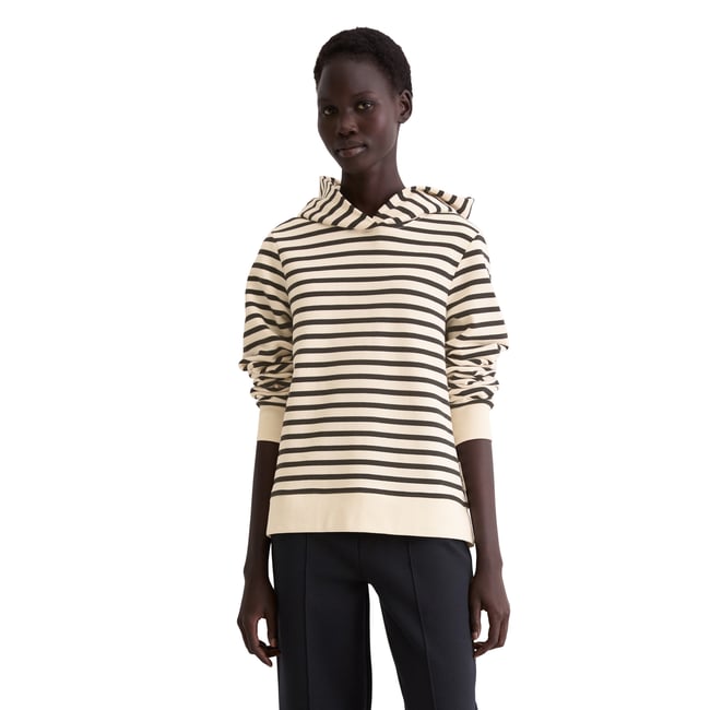 Sweat-shirt à capuche rayé relaxed en coton organique bleu foncé <span itemprop=