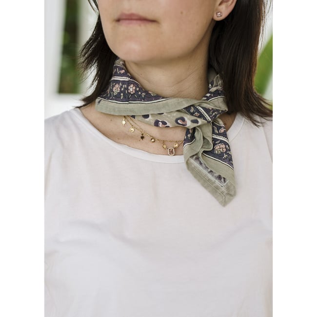 Petit foulard coton Bengal Tilleul imprimé gris <span itemprop=