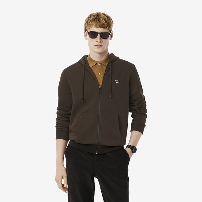 Sweat zippé à capuche en coton  - LACOSTE