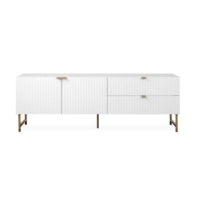 Meuble TV 2 Portes 2 Tiroirs L179 cm - GLASGOW Couleur blanc <span itemprop=