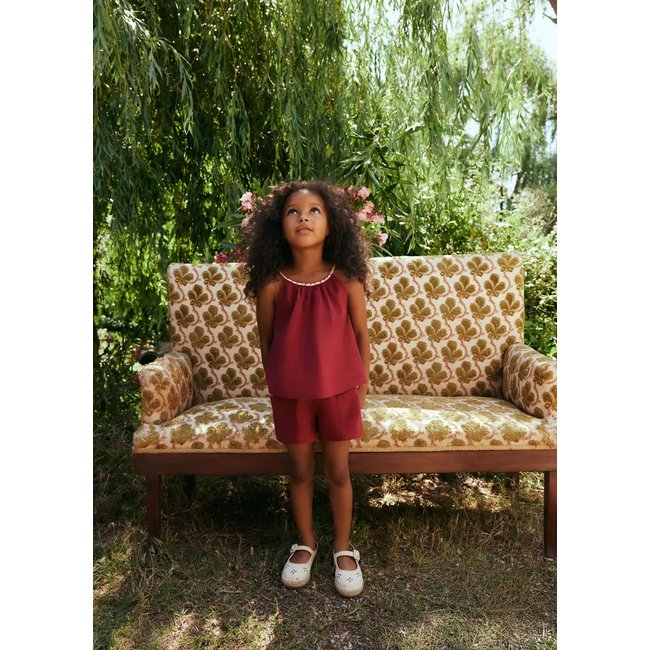 Short en lin et coton avec perles grenat <span itemprop=
