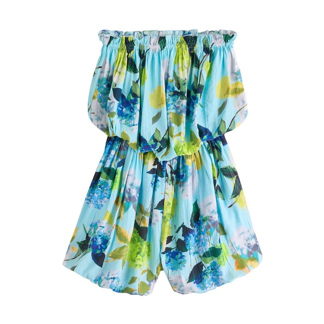 Combi-short bandeau à ourlet boule bleu turquoise/lime floral <span itemprop=