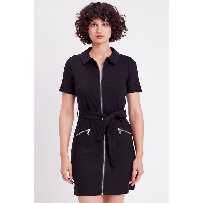 Robe droite zippee ceinturee noir Cache Cache La Redoute