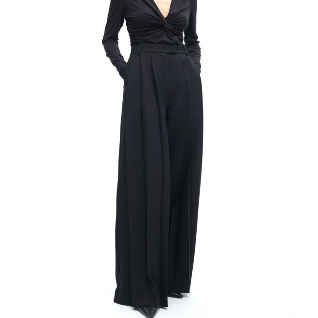 Pantalon large à plis noir <span itemprop=