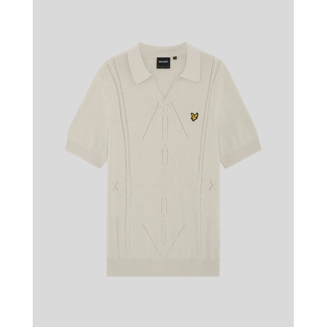 Polo col ouvert à losanges en maille blanc crique <span itemprop=