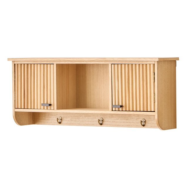 Porte-manteau mural, bois, 2 portes, KONDO Couleur bois naturel <span itemprop=