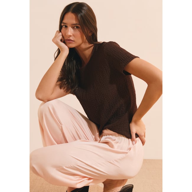 T-shirt manches courtes gaufré AUDREY chocolat <span itemprop=