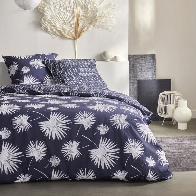 Parure de lit imprimé Floral coton SUNSHINE LOLA bleu <span itemprop=
