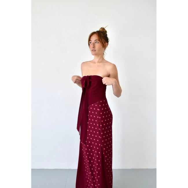 Robe longue jupe à pois KALA bordeaux <span itemprop=