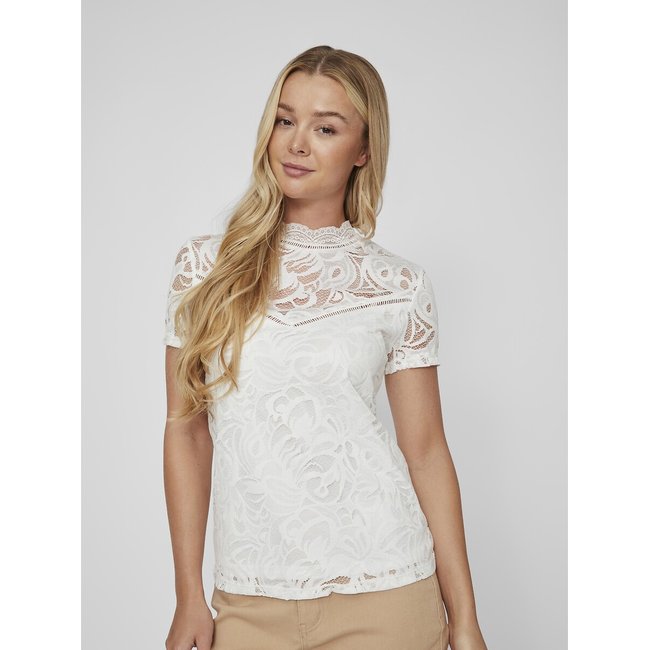 Lace Short Sleeve Blouse, white, VILA