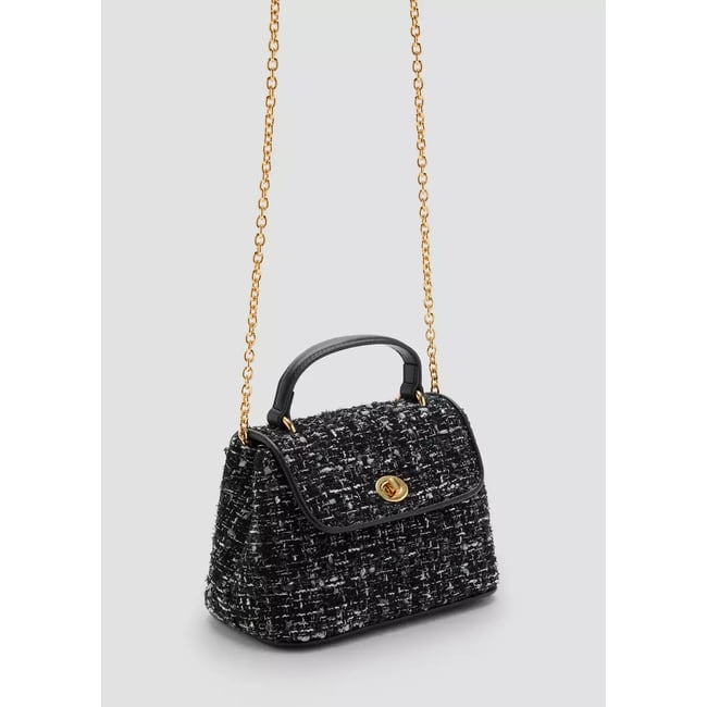 Sac à rabat en tweed noir <span itemprop=