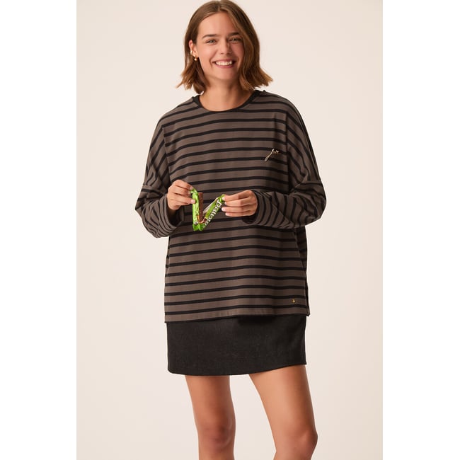 Maglietta a maniche lunghe in stile marinaro, FILLY grigio / nero DES PETITS HAUTS