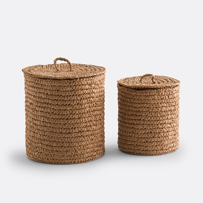 Lote de 2 cestos em papel entrançado, Kiera natural <span itemprop=