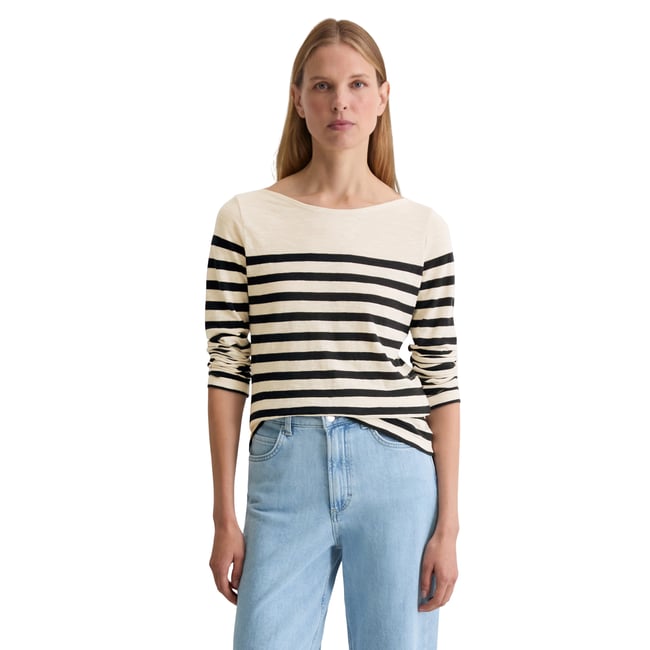 T-shirt à rayures longues régulier en jersey slub bleu foncé <span itemprop=