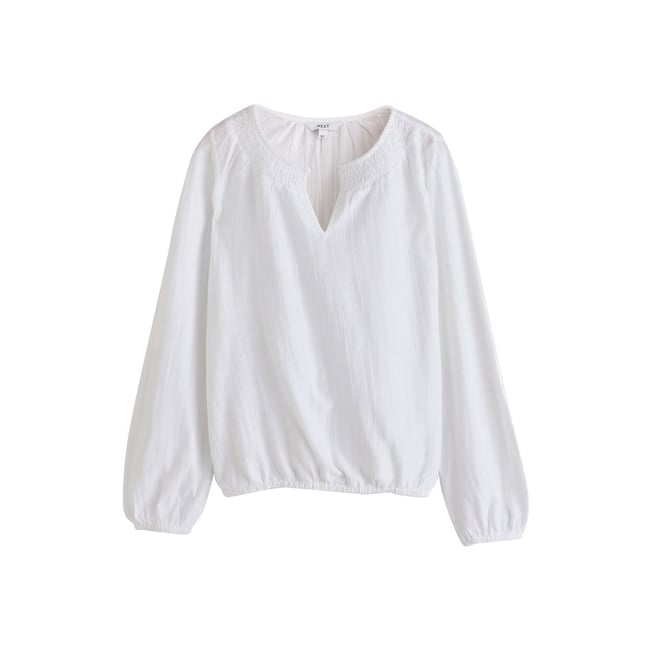 Haut à manches longues encolure tunisienne blanc <span itemprop=