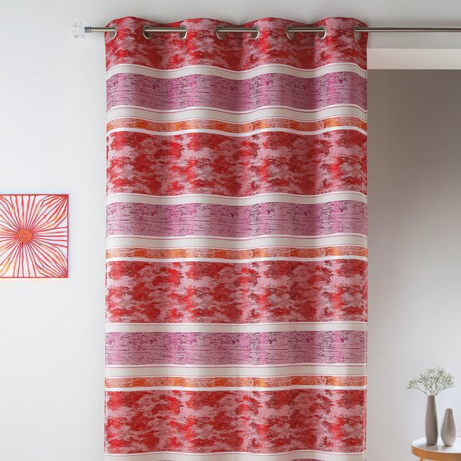 Rideaux en jacquard à rayures horizontales rouge orangé <span itemprop=