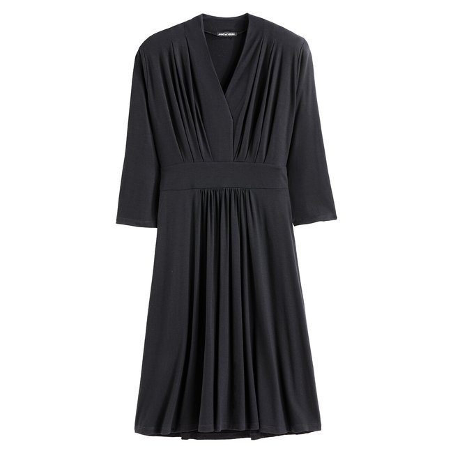 Robe évasée, maille fluide, manches 3/4 noir <span itemprop=