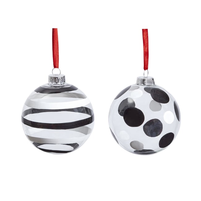 Set de 2 boules de noël décoratives en verre D8 Couleur noir <span itemprop=