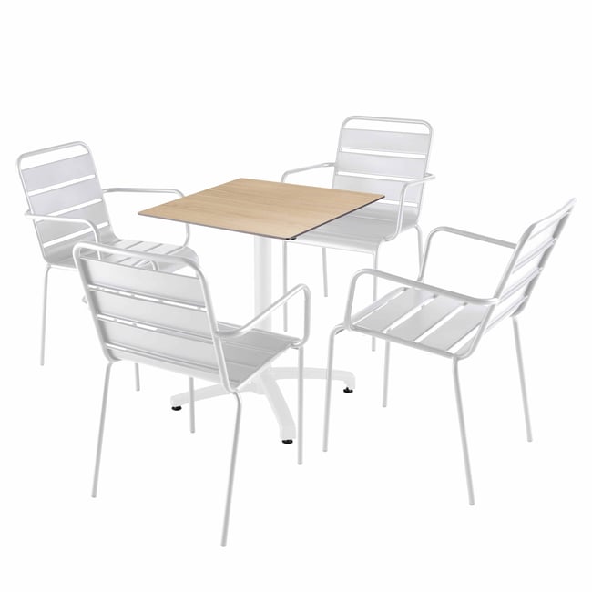 Table 60x60 cm inclinable stratifiée avec pied blanc et chaises en métal, OPERA blanc <span itemprop=