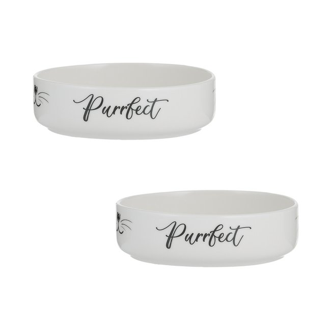 Purrfect Set Of 2 Cat Bowls 13X4cm, white, MASON CASH