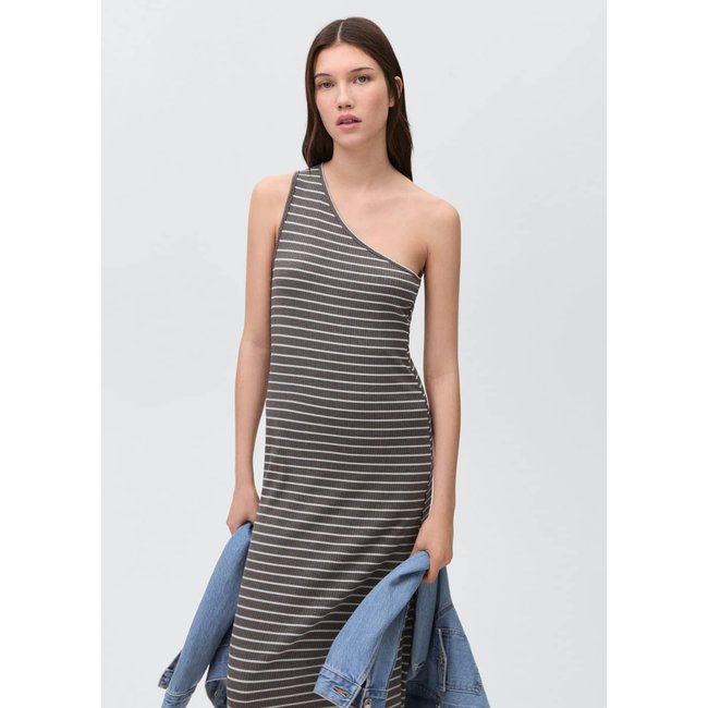 Robe longue asymétrique gris <span itemprop=