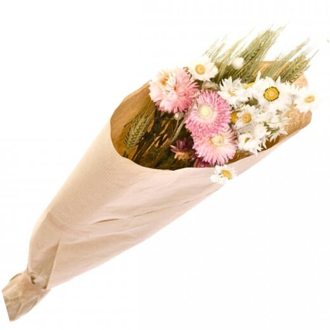 Fleurs séchées décoration Bouquet Blanc & Rose 50 cm - NATURALYS