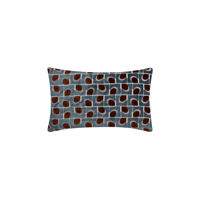 Coussin en velours à géométries 50 x 30 cm bleu/marron <span itemprop=