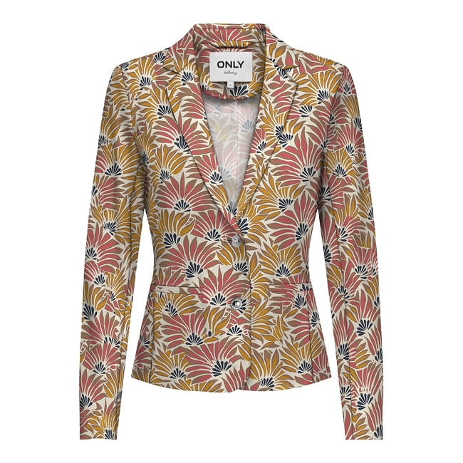Blazer cintré fleuri  imprimé jaune/corail <span itemprop=