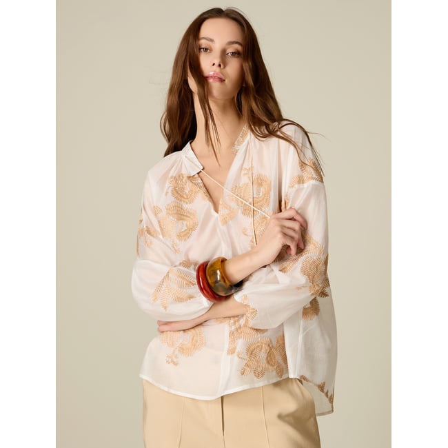 Blouse avec broderies blanc <span itemprop=