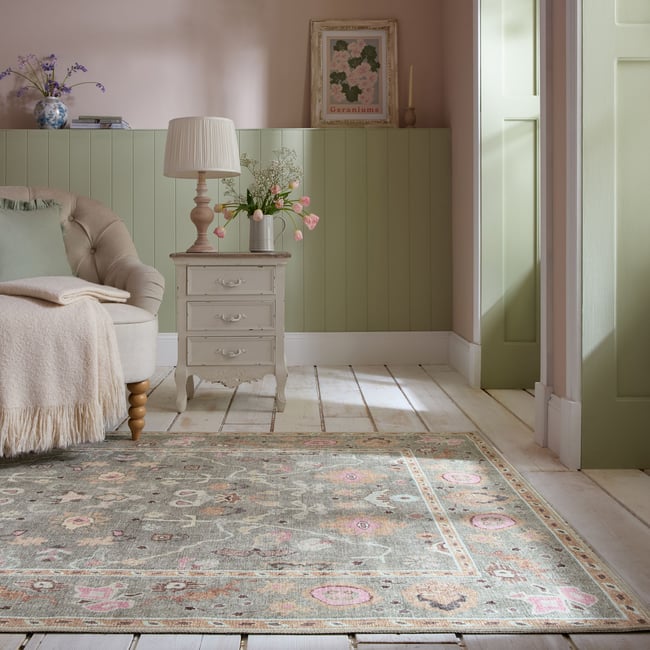 Tapis lavable UNA FLORAL Couleur vert <span itemprop=