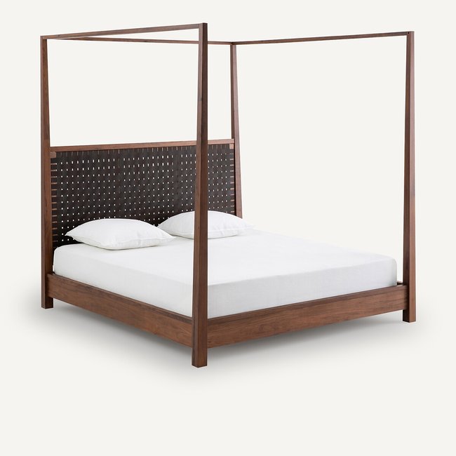 Lit à baldaquin noyer massif avec sommier, Gilmour Couleur noyer <span itemprop=