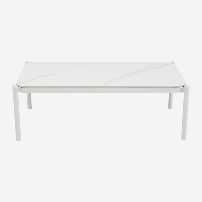 Table basse de jardin en aluminium et céramique NAZARE blanc cassé <span itemprop=