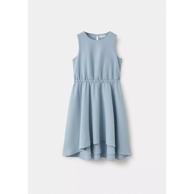 Robe lin asymétrique bleu <span itemprop=