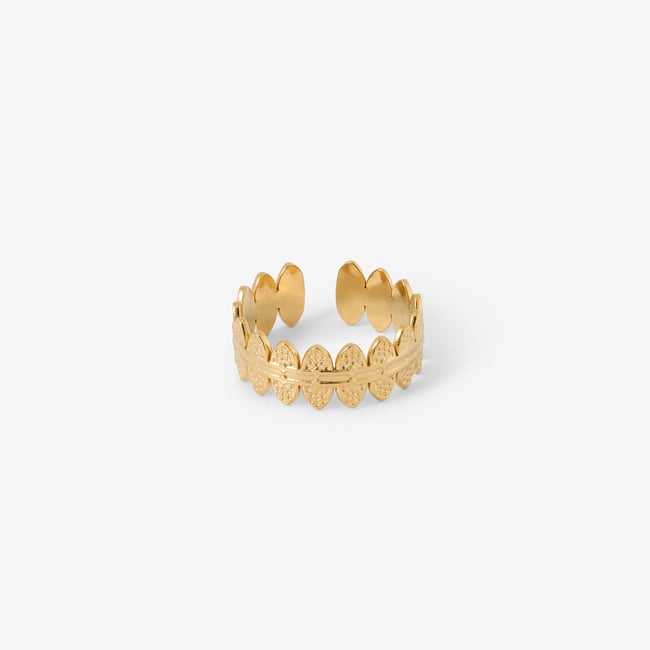 Bague martelée acier inoxydable doré doré <span itemprop=