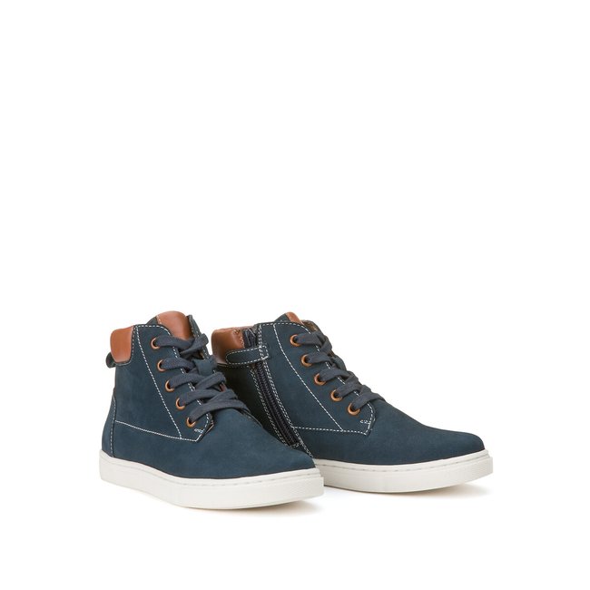 Lederboots mit Reissverschluss und Schnürung marine <span itemprop=