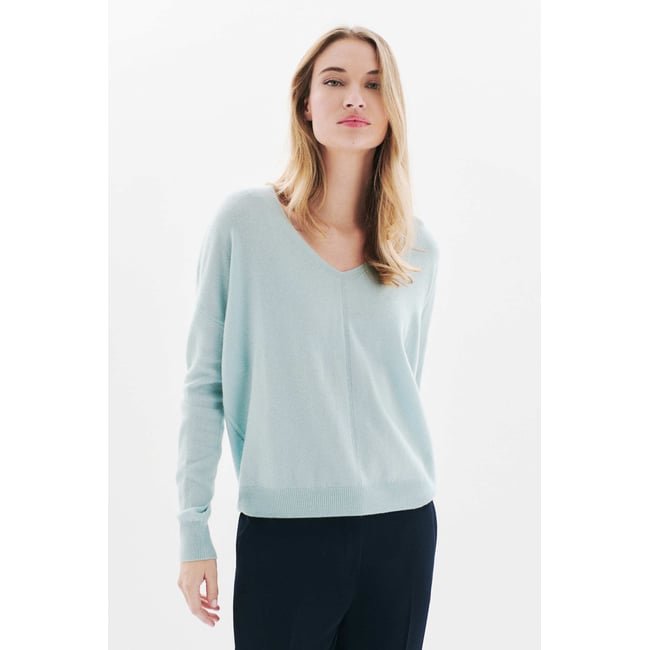 Pull MTHELMINA 100% cachemire bleu gris <span itemprop=