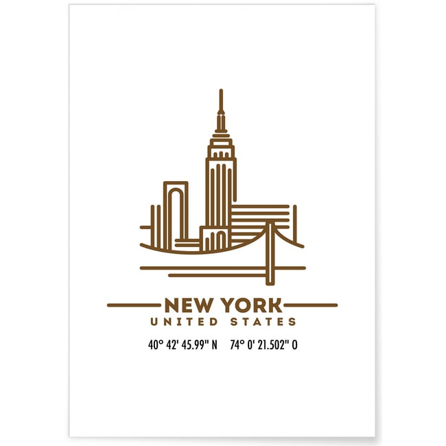 Poster Coordonnées New York Couleur blanc <span itemprop=