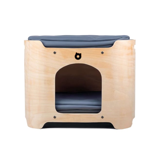 Maison en bois avec coussins pour chat et chien Luta Large beige <span itemprop=