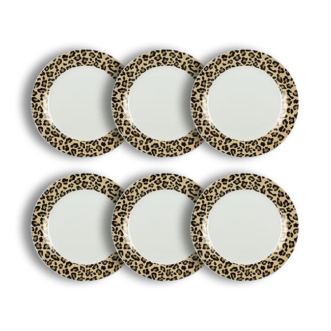 Lot de 6 assiettes plates 26.5cm en porcelaine, LEOPARD Couleur beige <span itemprop=