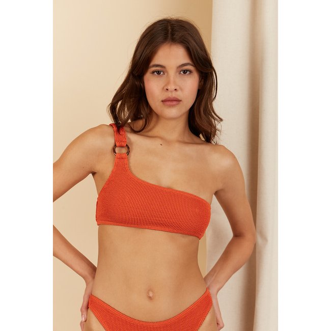 Haut de maillot de bain one shoulder Tina caramel <span itemprop=