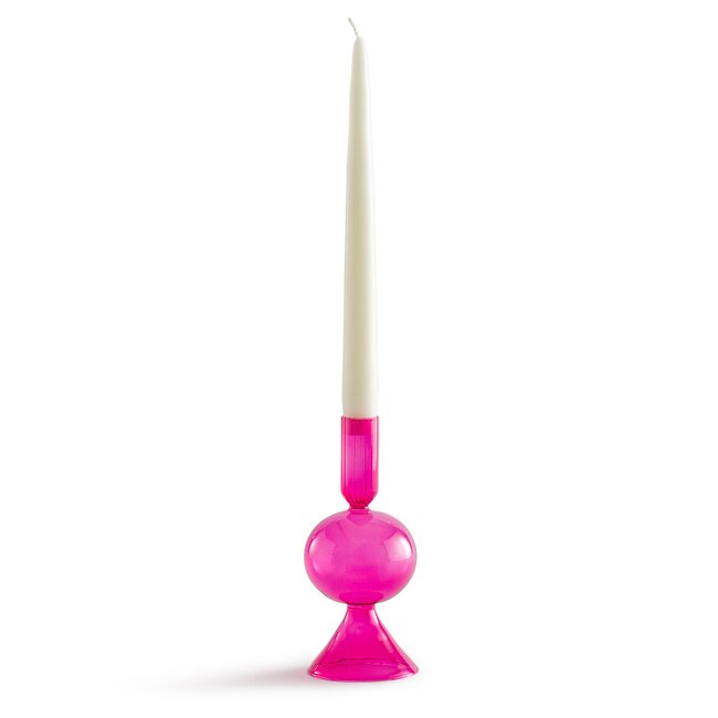 Candelabro de cristal H17 cm Octobre Rose rosa fucsia <span itemprop=