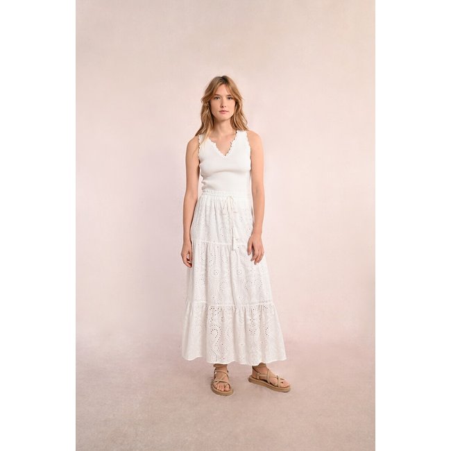 Jupe longue brodée blanc <span itemprop=